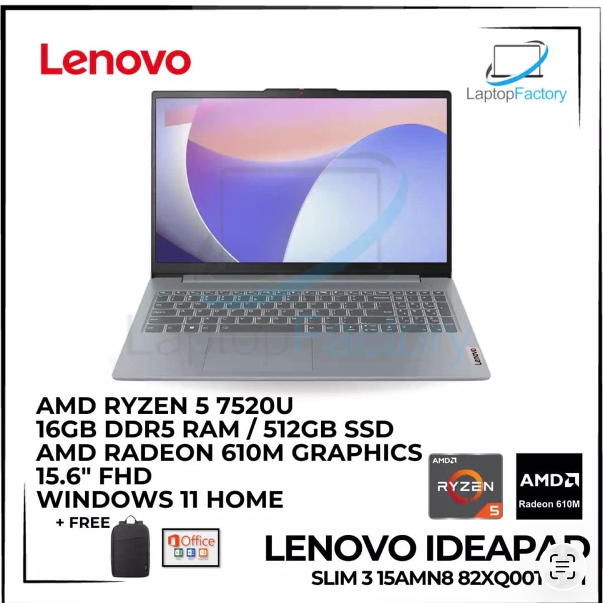 Lenovo IdeaPad Slim 3, Ryzen 5, 16GB RAM
